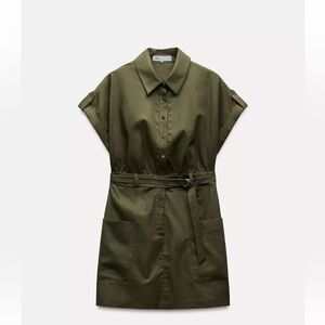 Olive Green Belted Shirt Dress